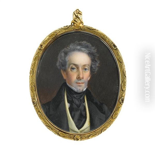 Miniature Portrait Of A Gentleman In A Yellow Waistcoat Oil Painting by John Carlin