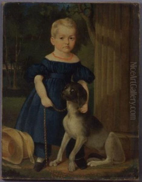 Portrait Of A Young Girl With A Dog by John Carlin