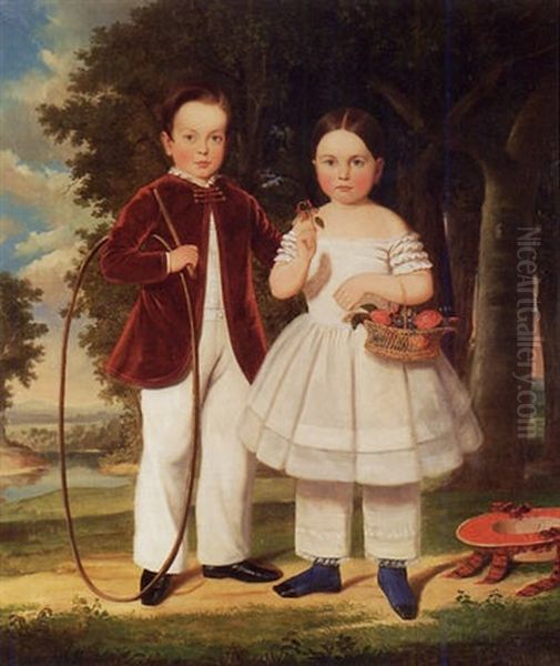 Portrait Of William Stoughton Conant, Jr. And His Sister, Gertrude Cornelia Conant Oil Painting by John Carlin