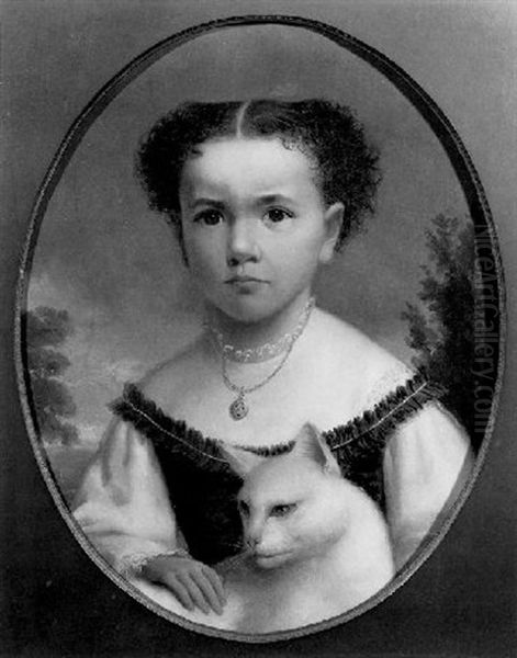 Portrait Of A Young Girl With A White Siamese Cat Oil Painting by John Carlin