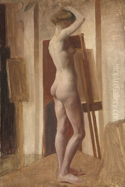 Standing Female Nude In A Studio (+ Standing Female Nude, Smaller; 2 Works) by Hilda Carline