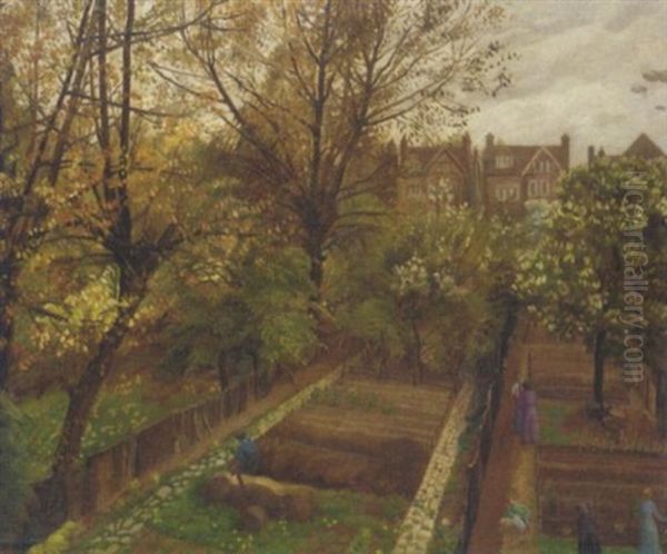 Wartime Gardens, Hampstead Oil Painting by Hilda Carline