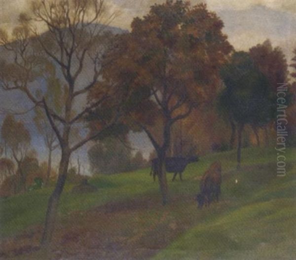 Cattle Grazing, Italy Oil Painting by Sydney W. Carline