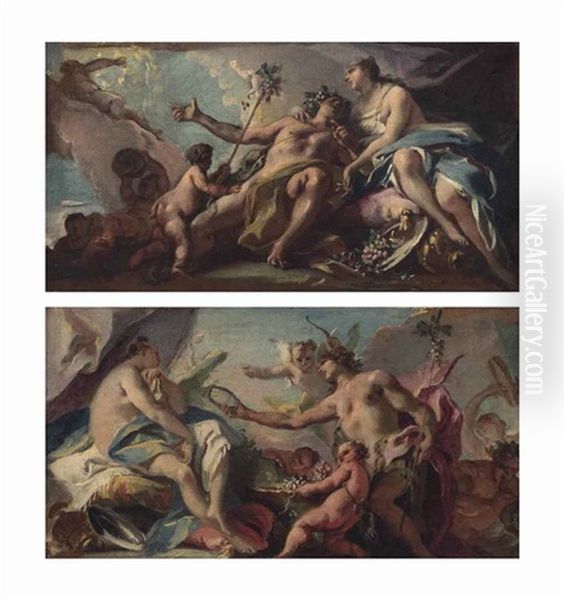 Bacchus And Ariadne - A Pair Of Bozzetti Oil Painting by Carlo Innocenzo Carlone