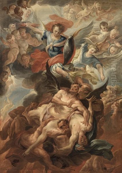 Saint Michael Defeating The Devil Oil Painting by Carlo Innocenzo Carlone