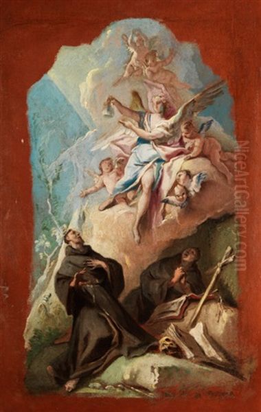 Der Heilige Franziskus In Vision Eines Engels, Der Ihm Eine Ampulle Vorzeigt Oil Painting by Carlo Innocenzo Carlone