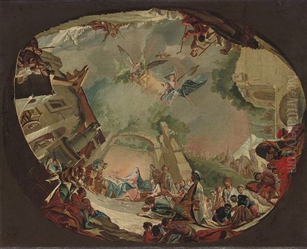 The Adoration Of The Magi: A Bozetto For A Ceiling Decoration Oil Painting by Carlo Innocenzo Carlone