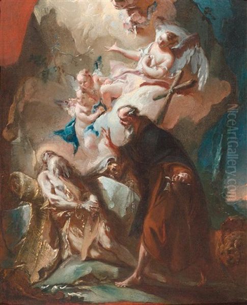 Der Heilige Antonius Findet Den Heiligen Paulus (bozzetto For An Altar Picture In The Cathedral In Monza) Oil Painting by Carlo Innocenzo Carlone