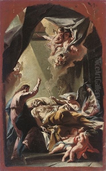 The Death Of Saint Joseph - A Modello For An Altarpiece Oil Painting by Carlo Innocenzo Carlone