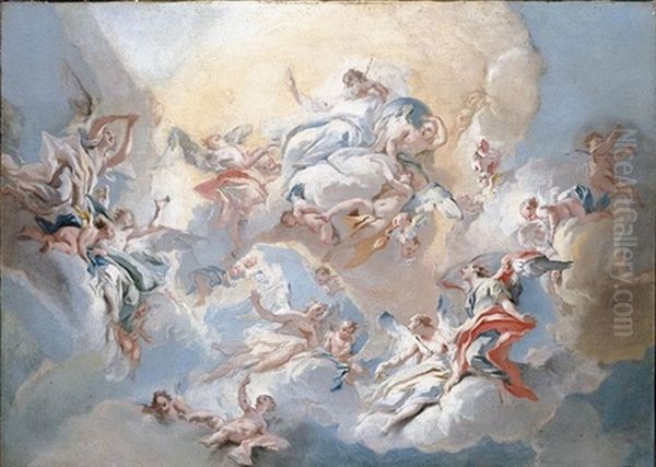 God The Father And Angels In Glory Oil Painting by Carlo Innocenzo Carlone