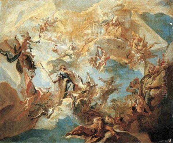 Merit Crowned By Nobility (bozzetto For A Ceiling) Oil Painting by Carlo Innocenzo Carlone