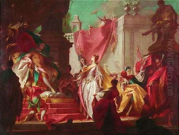 Die Konigin Von Saba Vor Salomo Oil Painting by Carlo Innocenzo Carlone