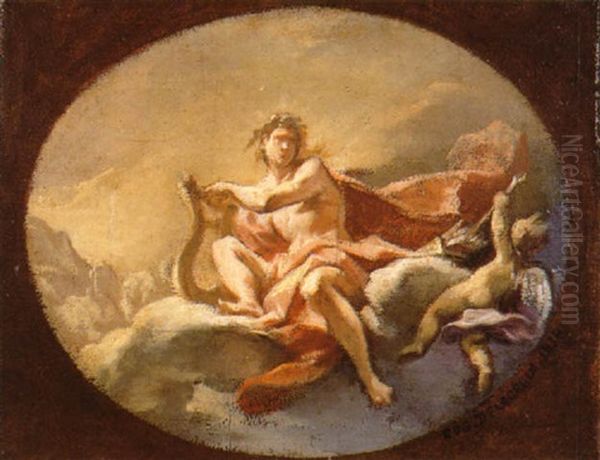 Apollon Appuye Sur La Lyre Et L'amour Derobant Une Fleche Oil Painting by Carlo Innocenzo Carlone