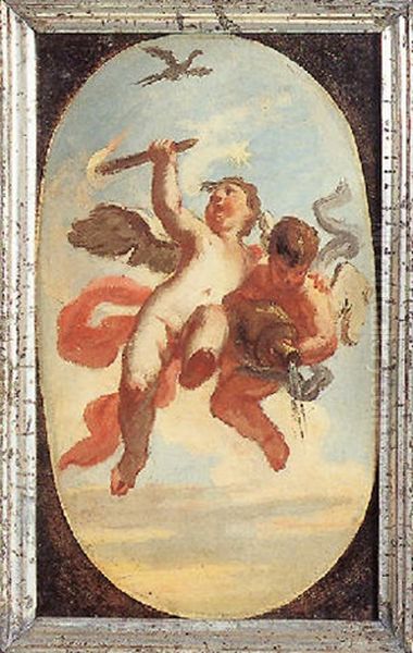 Two Putti Holding A Torch And Vase Oil Painting by Carlo Innocenzo Carlone