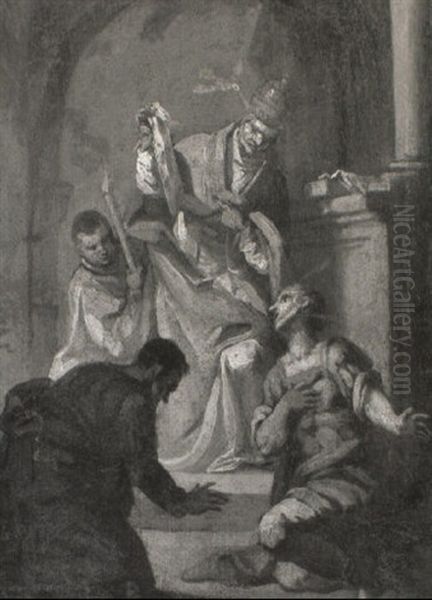 Supplicants Before St. Gregory Oil Painting by Carlo Innocenzo Carlone