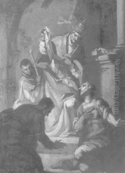 Saint Gregory Displaying The Brandeum Adored By Saints Oil Painting by Carlo Innocenzo Carlone