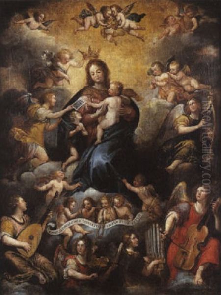 Le Vierge A L'enfant Entouree D'anges Musiciens Oil Painting by Giovanni Battista Carlone