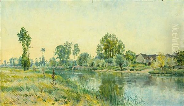 Impressionistische Flusslandschaft Mit Malerischem Gehoft Oil Painting by Mario Cornilleau Raoul Carl-Rosa