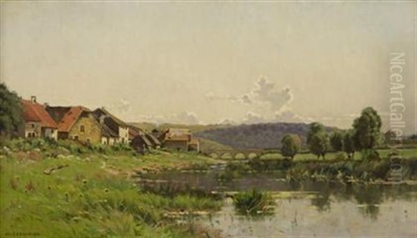 Bords Du Mouzon, Lorraine Oil Painting by Mario Cornilleau Raoul Carl-Rosa