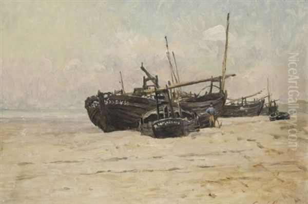 Barques Sur La Plage Oil Painting by Mario Cornilleau Raoul Carl-Rosa