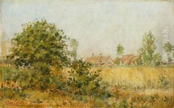 French Summer Landscape With Houses Oil Painting by Mario Cornilleau Raoul Carl-Rosa