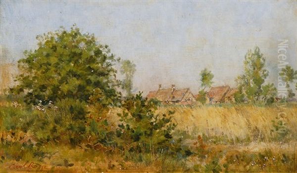 Wheat Field In A French Landscape Oil Painting by Mario Cornilleau Raoul Carl-Rosa