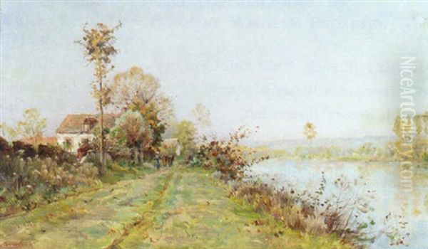 On The Riverbank Oil Painting by Mario Cornilleau Raoul Carl-Rosa