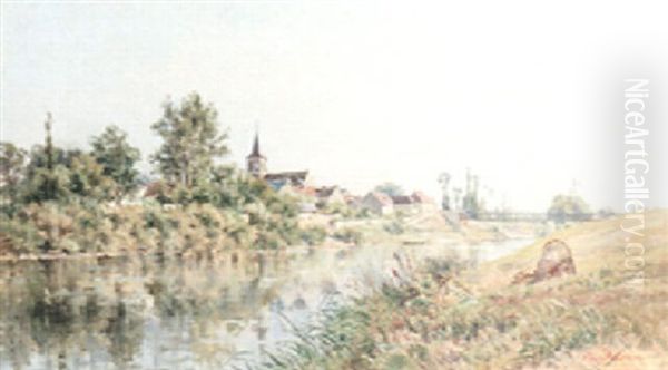 Landscape By The River Oil Painting by Mario Cornilleau Raoul Carl-Rosa