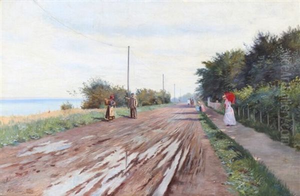 People Strolling Along The North Coast Of Sealand Oil Painting by Carl Carlsen