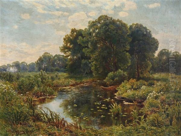 A Summer Landscape With A Creek Oil Painting by Carl Carlsen