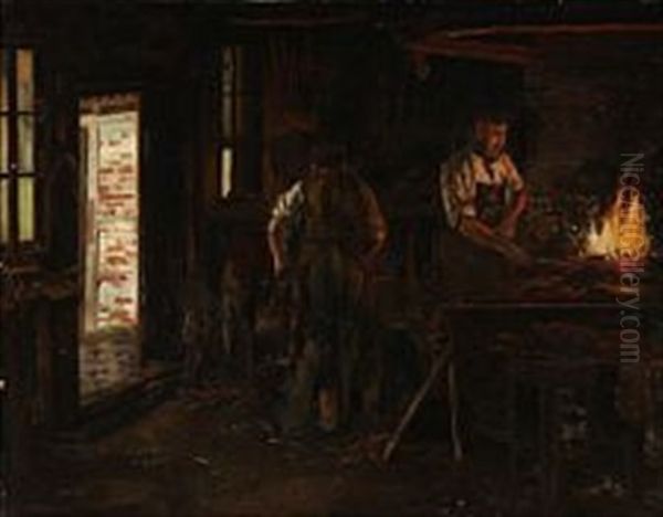 At The Blacksmith Oil Painting by Carl Carlsen