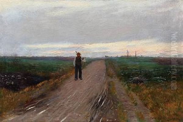 Peasant With A Scythe On A Field Road by Carl Carlsen