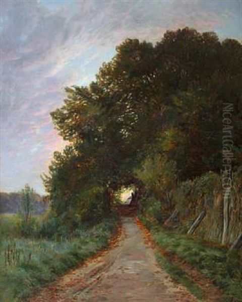 Landscape With Dirt Road In The Beginning Fall Oil Painting by Carl Carlsen