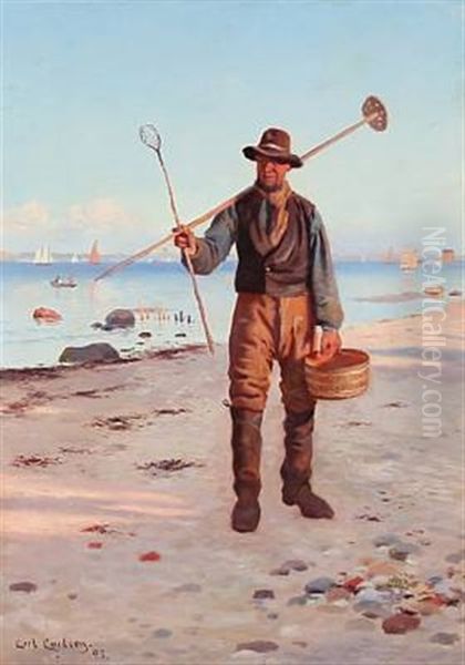 A Fisherman On The Beach Oil Painting by Carl Carlsen