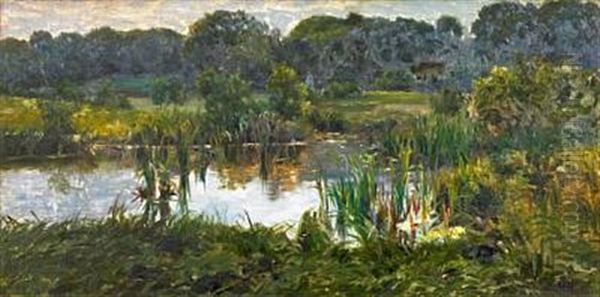 Landscape With A Small Lake Oil Painting by Carl Carlsen