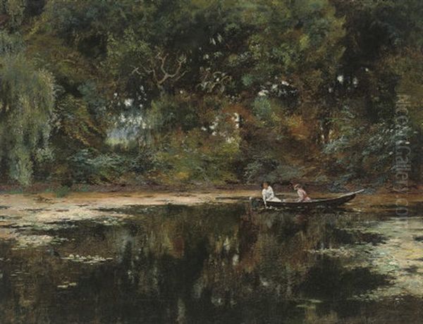 Rowing On The Lily Pond Oil Painting by Carl Carlsen