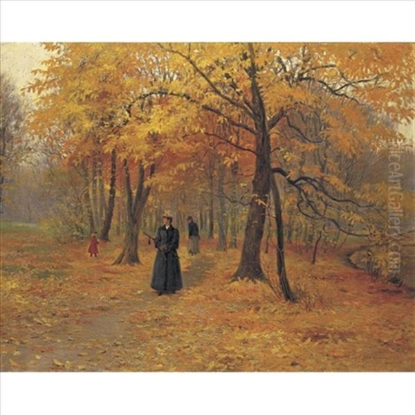 A Forest Walk In Autumn Oil Painting by Carl Carlsen