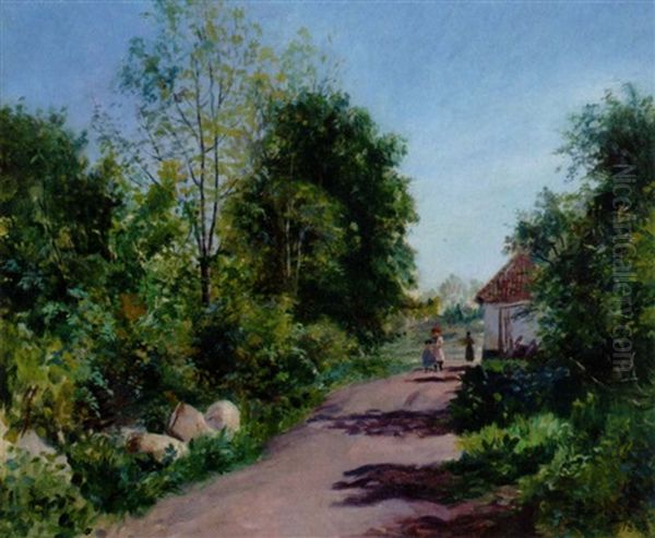 Piger Pa En Landevej, Sommer Oil Painting by Carl Carlsen