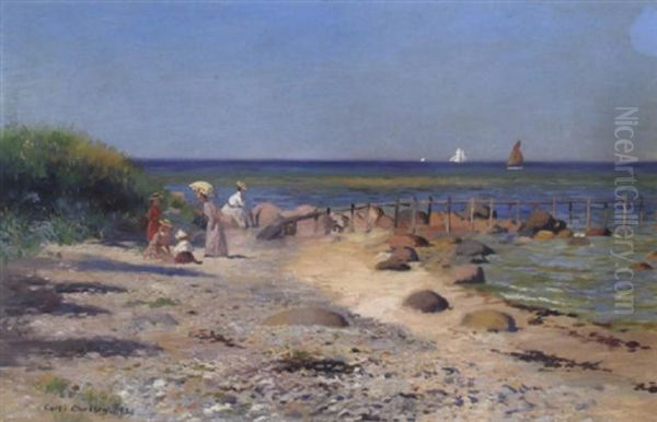 Elegante Damen An Badestrand An Der Ostsee Oil Painting by Carl Carlsen