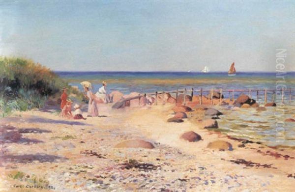 Unge Piger Pa Stranden Oil Painting by Carl Carlsen