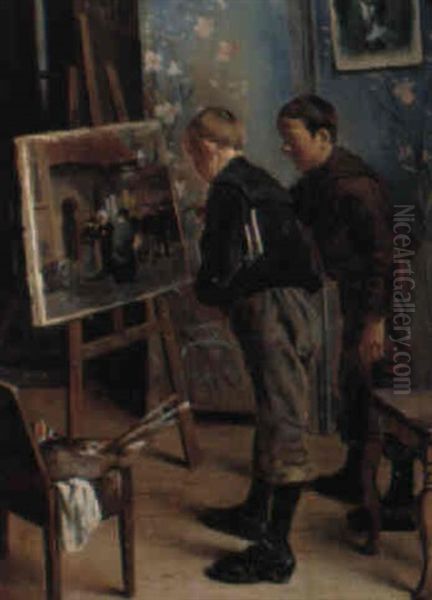 To Kunstkendere Oil Painting by Carl Carlsen