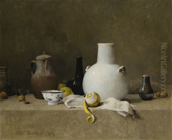 Still Life With Pottery Jars Oil Painting by Emil Carlsen