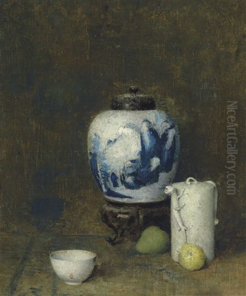 Still Life With Blue Vase Oil Painting by Emil Carlsen