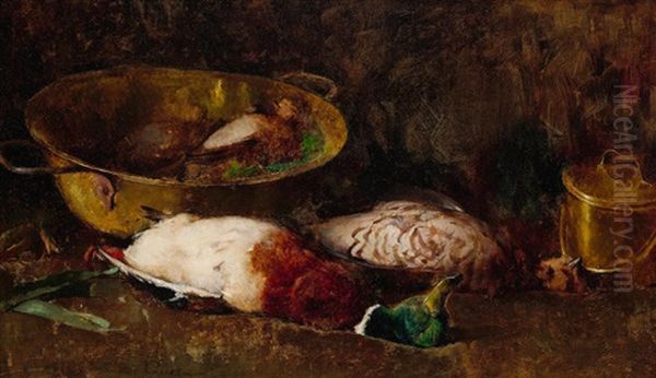 Still Life With Mallard, Grouse, Small Game Birds And Copper Pots Oil Painting by Emil Carlsen