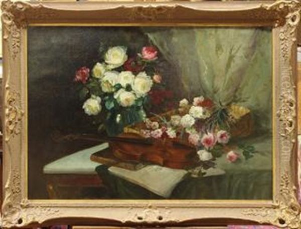 Still Life With Flowers And Violin Oil Painting by Emil Carlsen