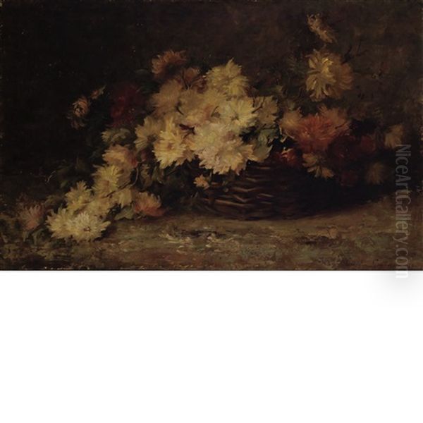 Flowers In A Wicker Basket Oil Painting by Emil Carlsen