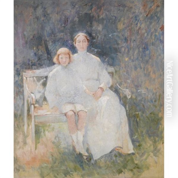 The Artist's Wife And Son, Dines (study) Oil Painting by Emil Carlsen