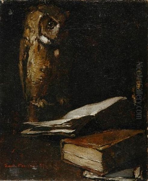 Owl With An Open Book Oil Painting by Emil Carlsen