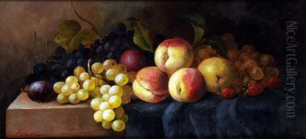 A Pair, Still Life, Ripe Fruit On A Table Ledge Oil Painting by A. Amato