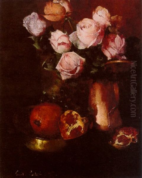 Roses In A Copper Jar Oil Painting by Emil Carlsen